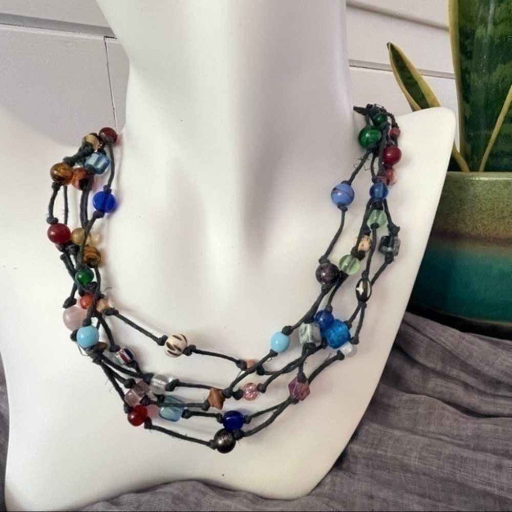 $49 SALE Handmade Resortwear Long Beaded Necklace 26” Statement Layer Chunky